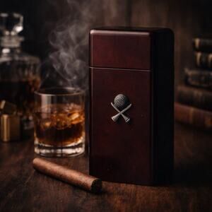 Wooden Desktop Humidor - Golf Theme -Rosewood Finish - 8.25x4x4 - Holds 16 Cigar